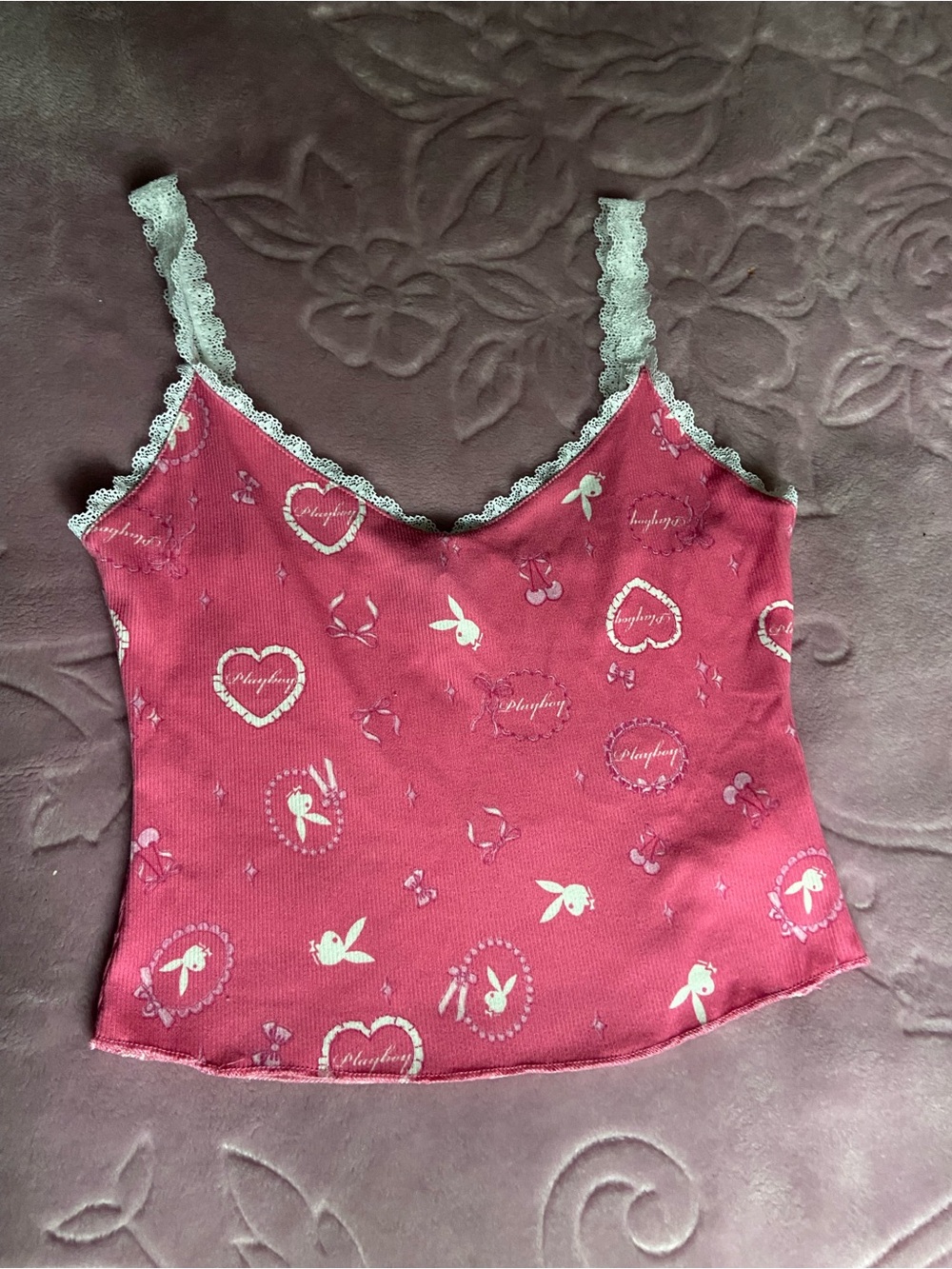 Playboy Lace-Trim Cami Tank Night top Sleepwear - Picture 1 of 4